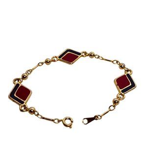 Double Sided Gold Tone With Red And Navy Enamel Bracelet (4354)